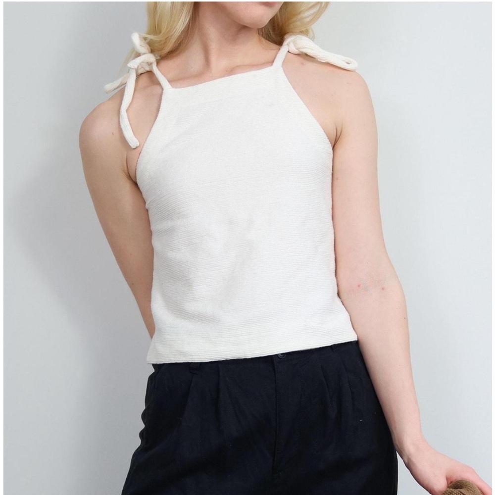 Madewell Textured Creme Tie Strap Sleeveless Top